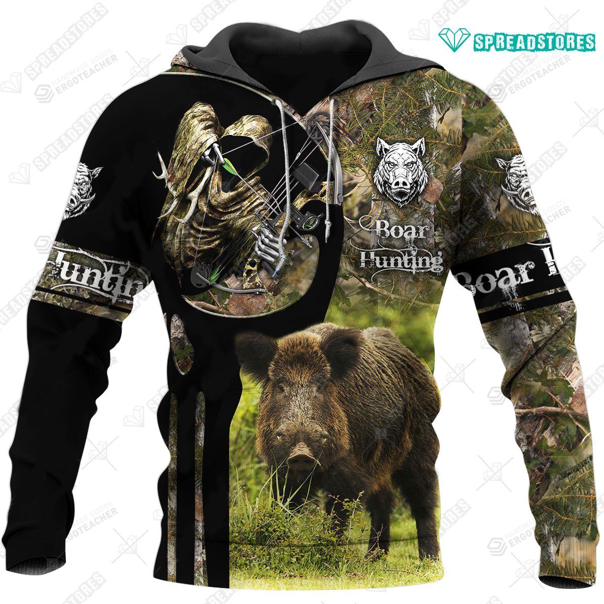 Personalized Boar Hog Hunting - 3D Printed Pullover Hoodie